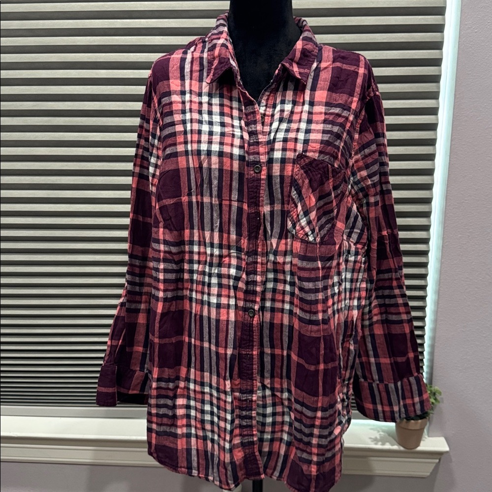Ava & Viv Pink and Purple Plaid Shirt